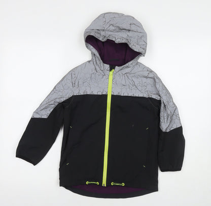 Additional front view of Baker boys’ black colourblock jacket, size 7, years zip