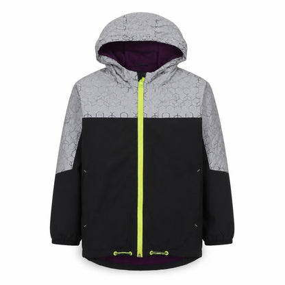 Front view of Baker boys’ black colourblock jacket, size 7, years zip