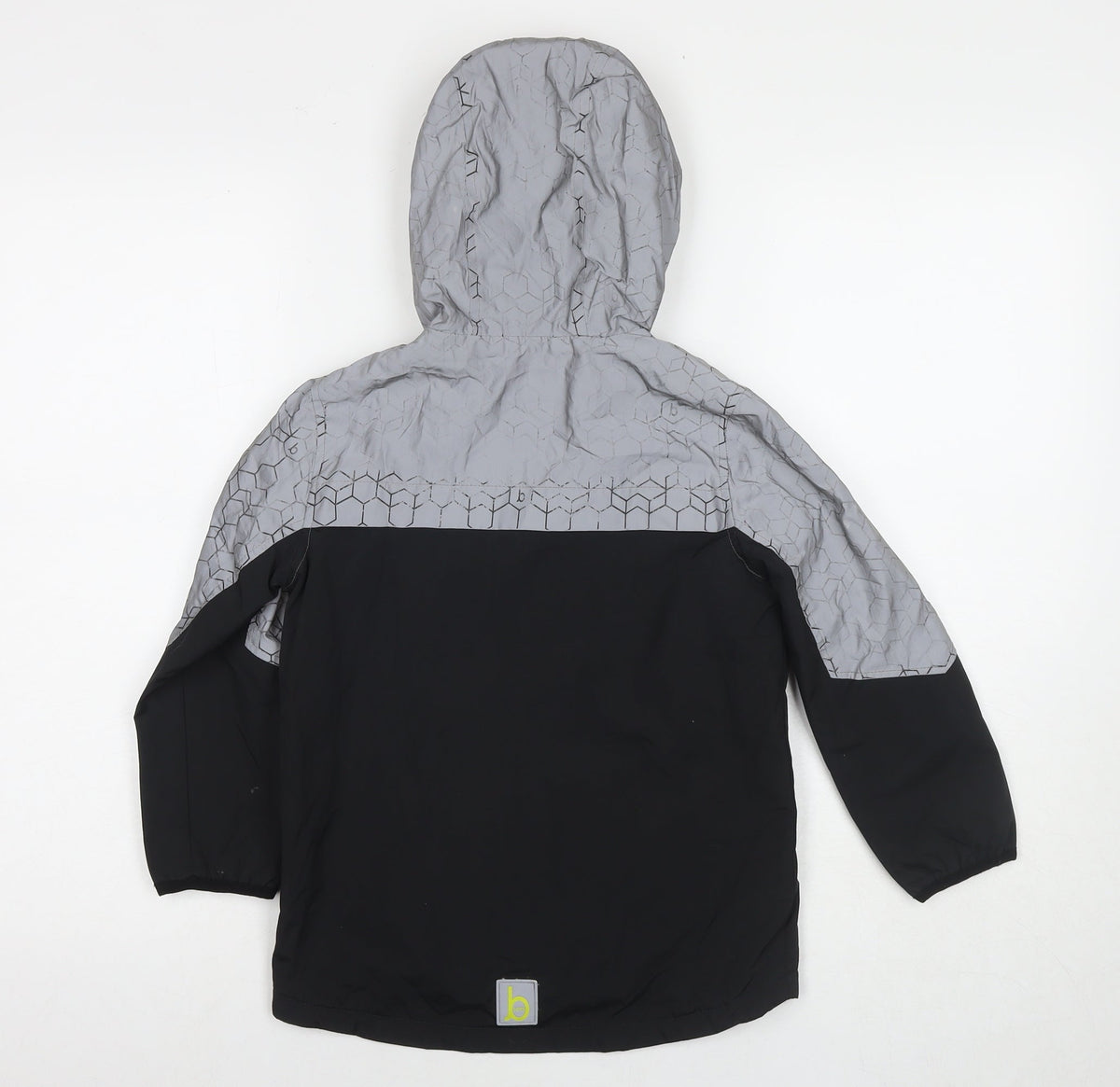 Back view of Baker boys’ black colourblock jacket, size 7, years zip