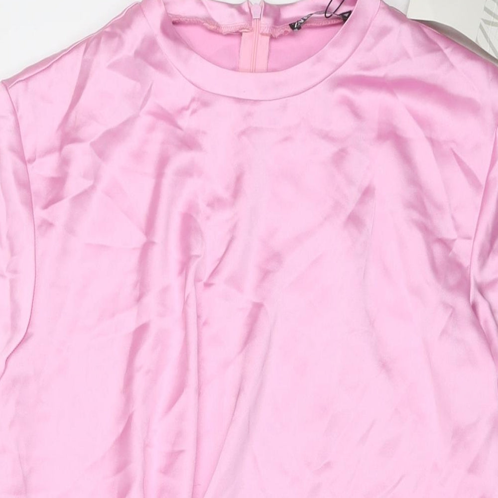 Zara Womens Pink Polyester Mini Size S Round Neck Zip