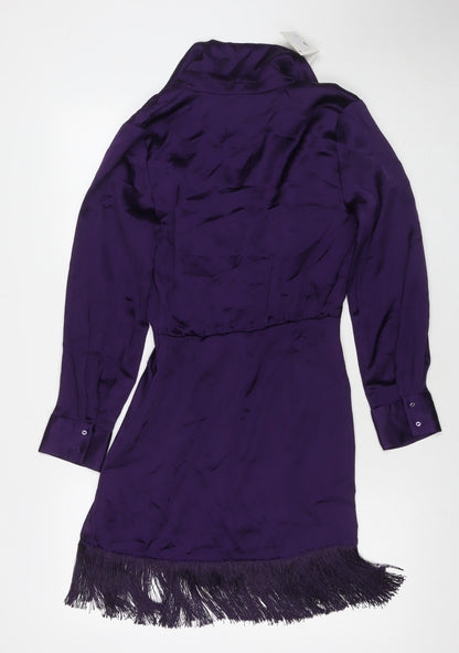 Zara Womens Purple Polyester A-Line Size XS V-Neck Zip - Tasseled