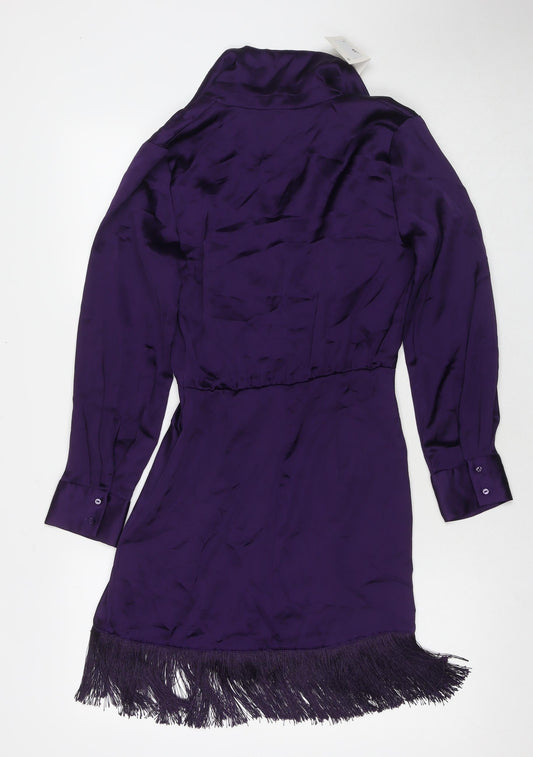 Zara Womens Purple Polyester A-Line Size XS V-Neck Zip - Tasseled