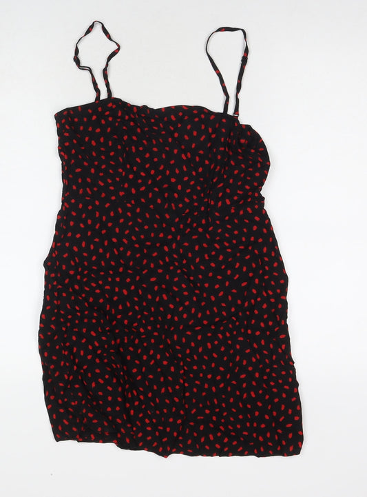 Motel Womens Black Geometric Viscose Tank Dress Size M Square Neck Zip