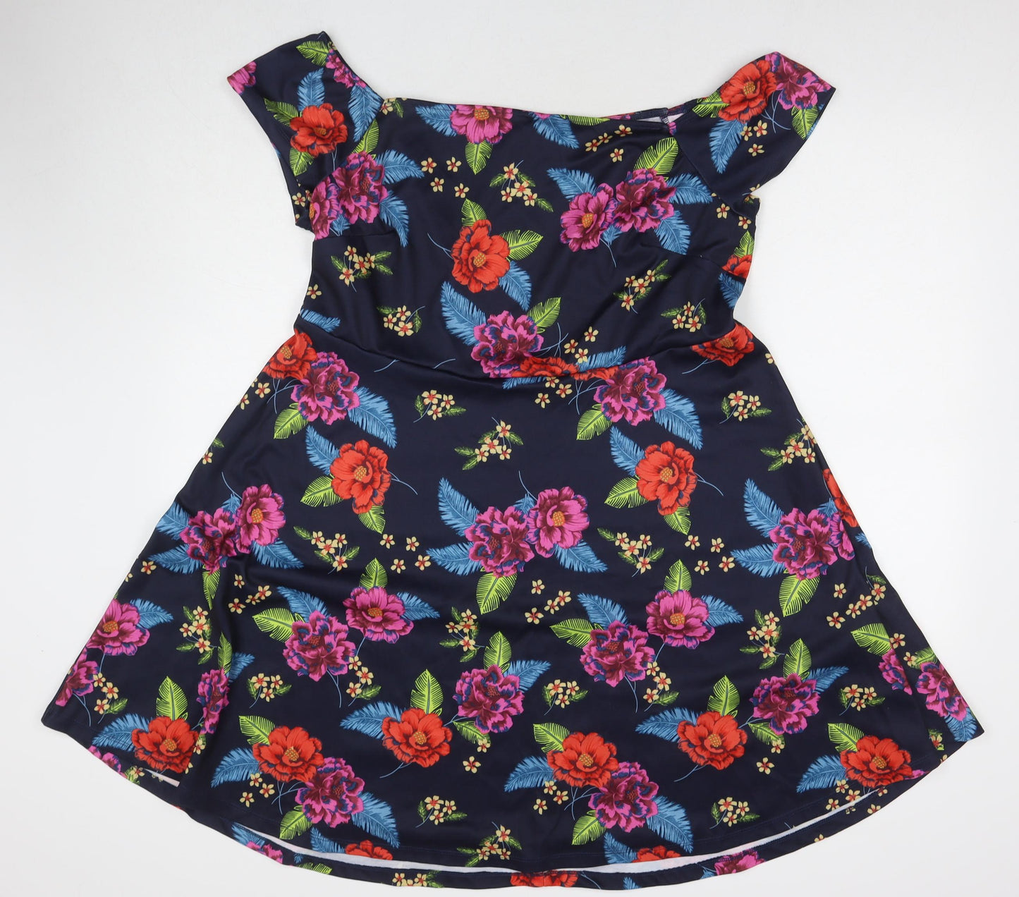 New Look Womens Multicoloured Floral Polyester Fit & Flare Size 18 Off the Shoulder Pullover