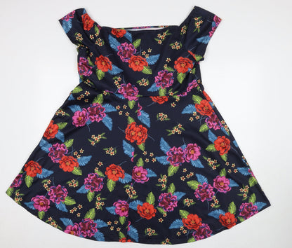 New Look Womens Multicoloured Floral Polyester Fit & Flare Size 18 Off the Shoulder Pullover