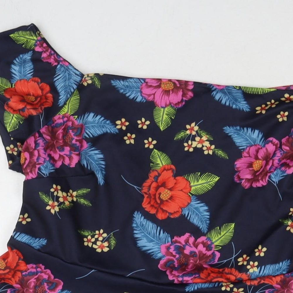 New Look Womens Multicoloured Floral Polyester Fit & Flare Size 18 Off the Shoulder Pullover