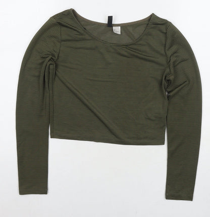 Divided by H&M Womens Green Polyester Cropped T-Shirt Size S Round Neck - Ribbed