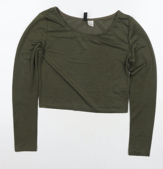 Divided by H&M Womens Green Polyester Cropped T-Shirt Size S Round Neck - Ribbed