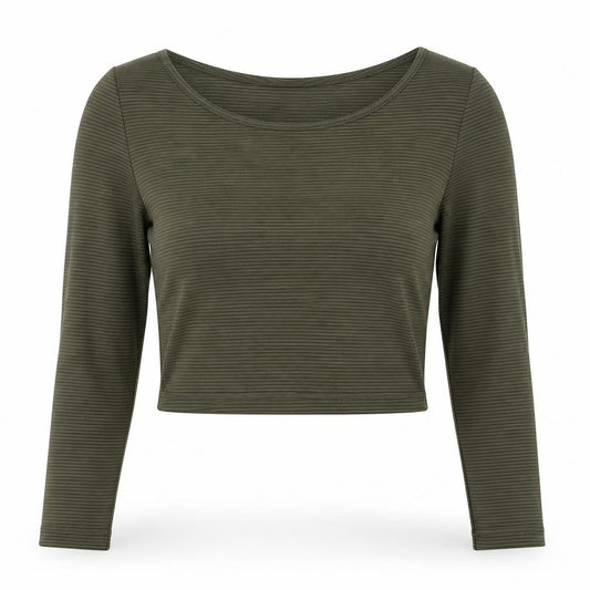 Divided by H&M Womens Green Polyester Cropped T-Shirt Size S Round Neck - Ribbed