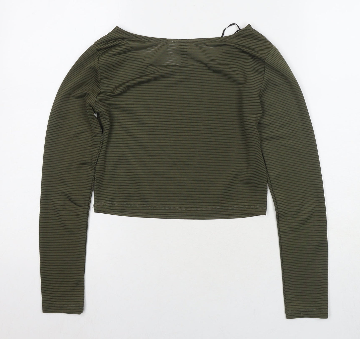 Divided by H&M Womens Green Polyester Cropped T-Shirt Size S Round Neck - Ribbed