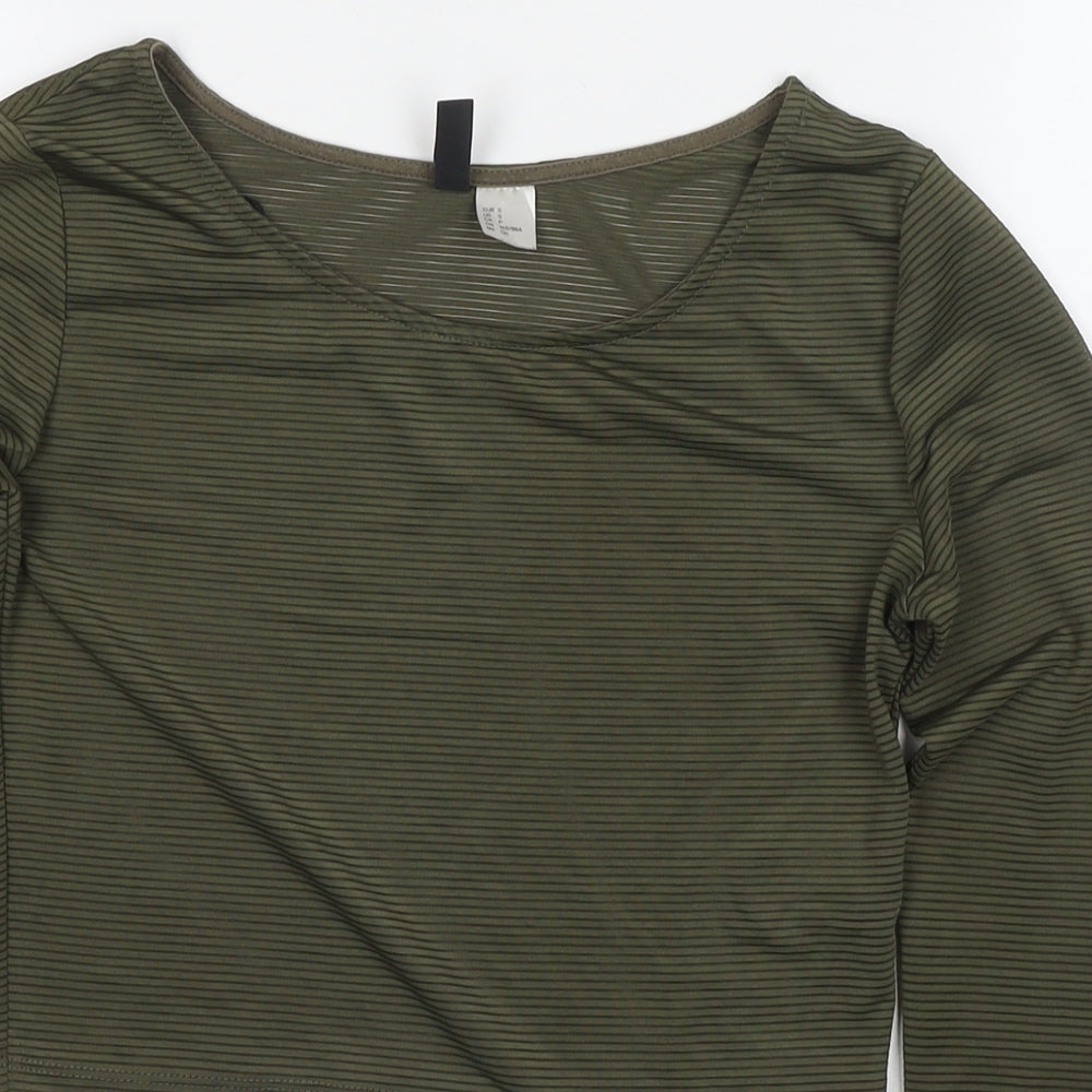Divided by H&M Womens Green Polyester Cropped T-Shirt Size S Round Neck - Ribbed