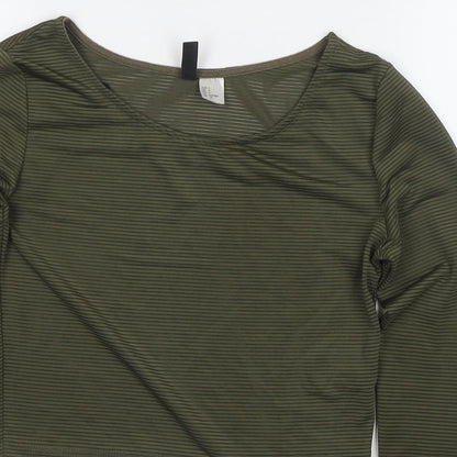Divided by H&M Womens Green Polyester Cropped T-Shirt Size S Round Neck - Ribbed