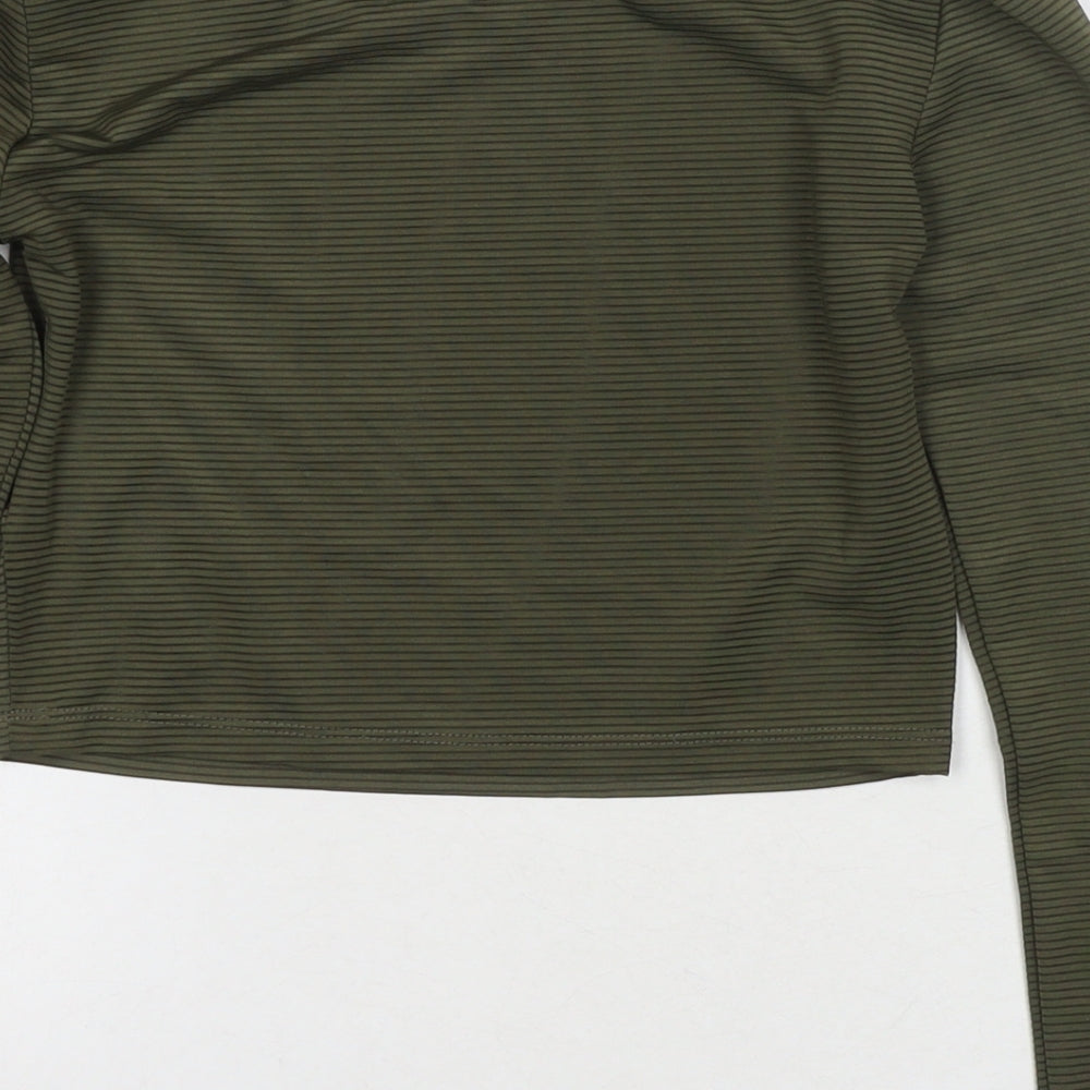 Divided by H&M Womens Green Polyester Cropped T-Shirt Size S Round Neck - Ribbed