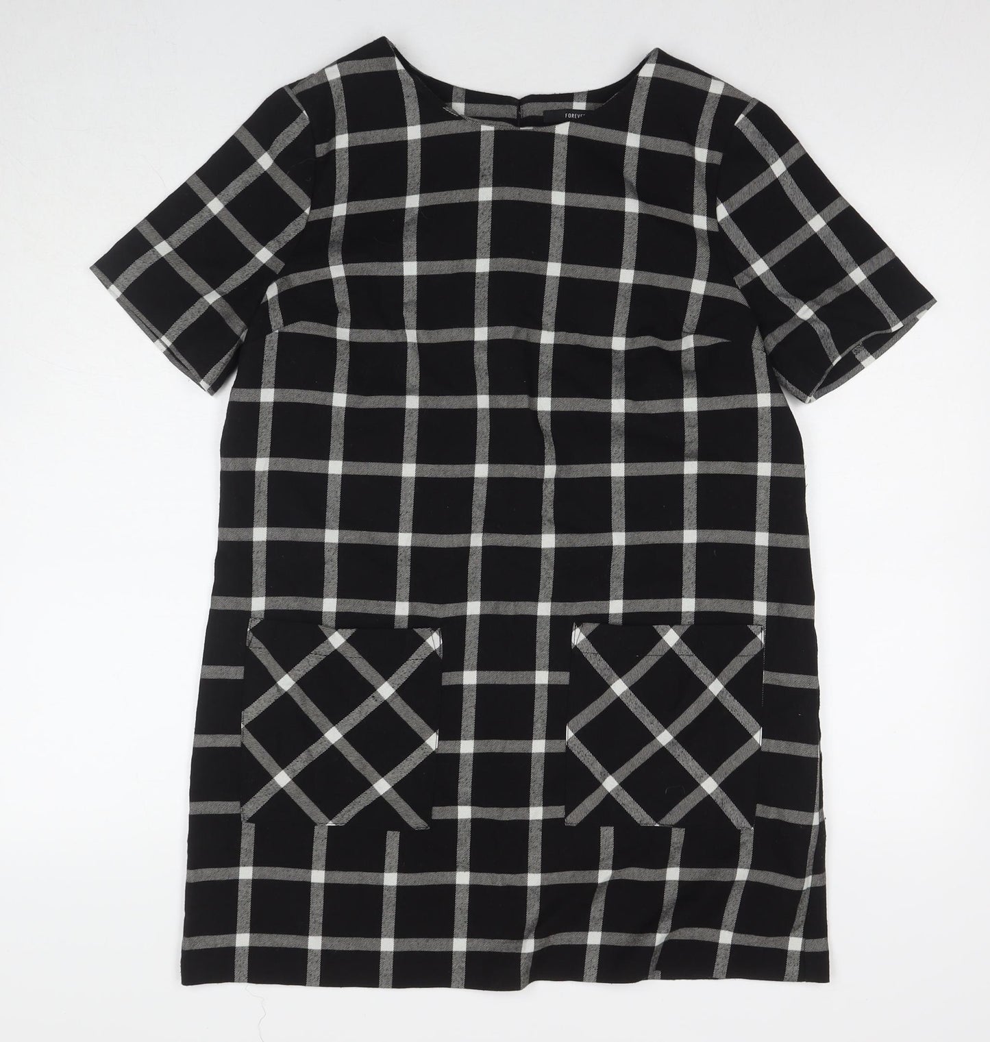 FOREVER 21 Womens Black Check Polyester A-Line Size M Round Neck Pullover
