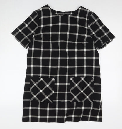 FOREVER 21 Womens Black Check Polyester A-Line Size M Round Neck Pullover