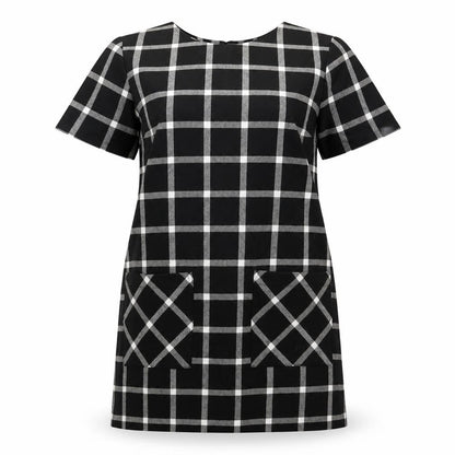 Forever 21 Womens Black Check Polyester A-Line Size M Round Neck Pullover