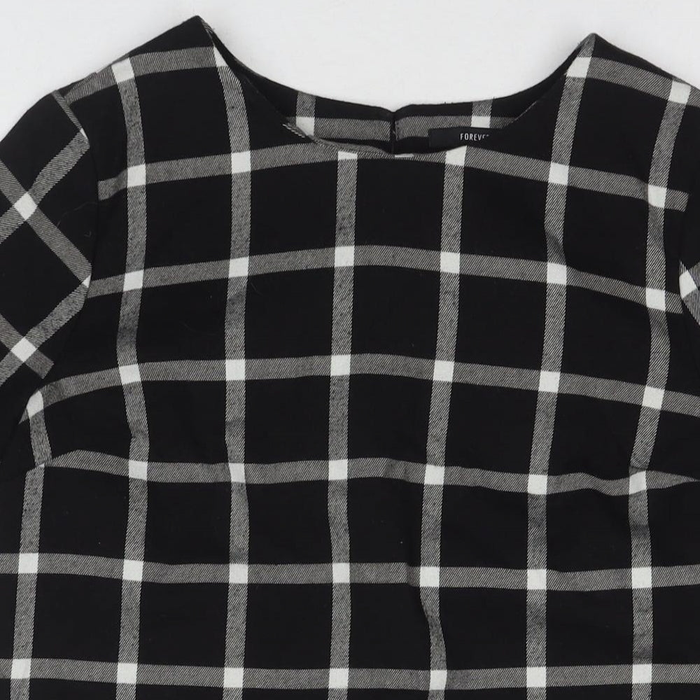 FOREVER 21 Womens Black Check Polyester A-Line Size M Round Neck Pullover