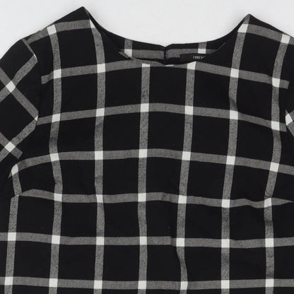 FOREVER 21 Womens Black Check Polyester A-Line Size M Round Neck Pullover