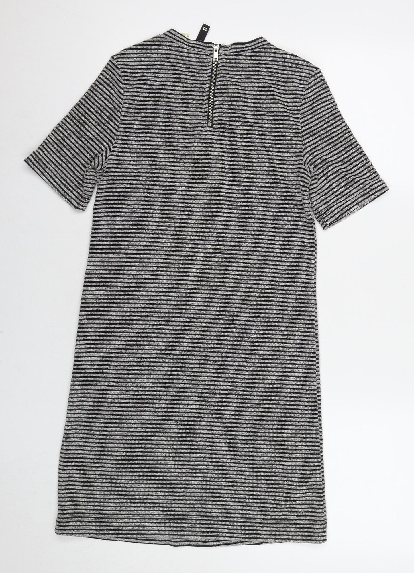 Divided by H&M Womens Grey Striped Cotton A-Line Size 10 Round Neck Zip