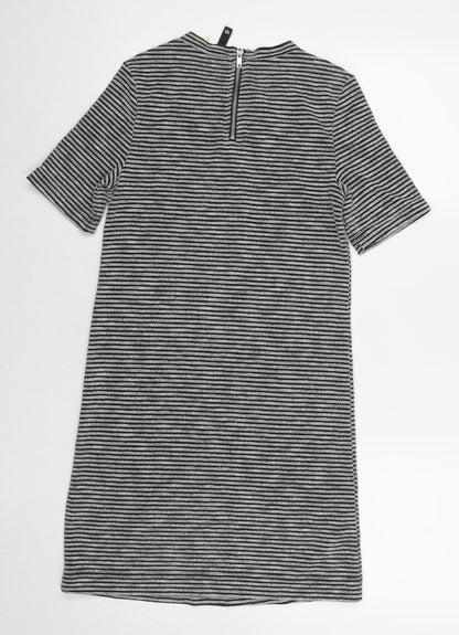 Divided by H&M Womens Grey Striped Cotton A-Line Size 10 Round Neck Zip