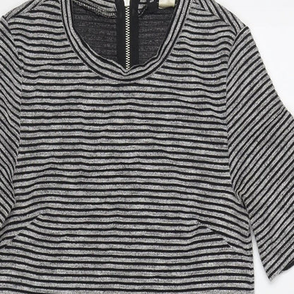 Divided by H&M Womens Grey Striped Cotton A-Line Size 10 Round Neck Zip