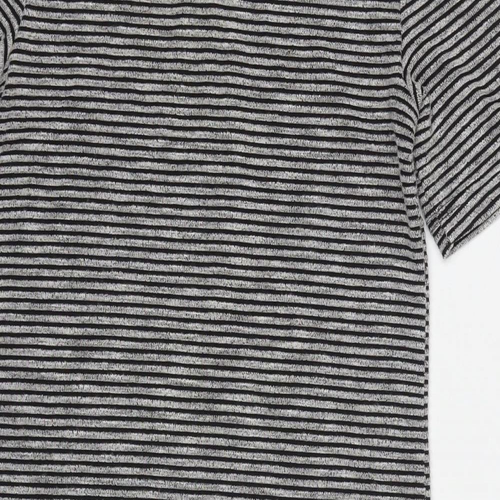 Divided by H&M Womens Grey Striped Cotton A-Line Size 10 Round Neck Zip