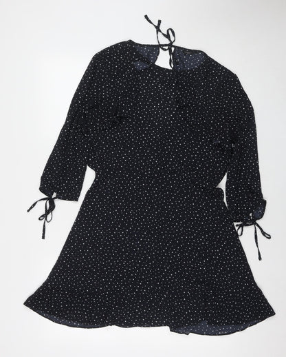 Topshop Womens Black Geometric Polyester Fit & Flare Size 12 Round Neck Pullover