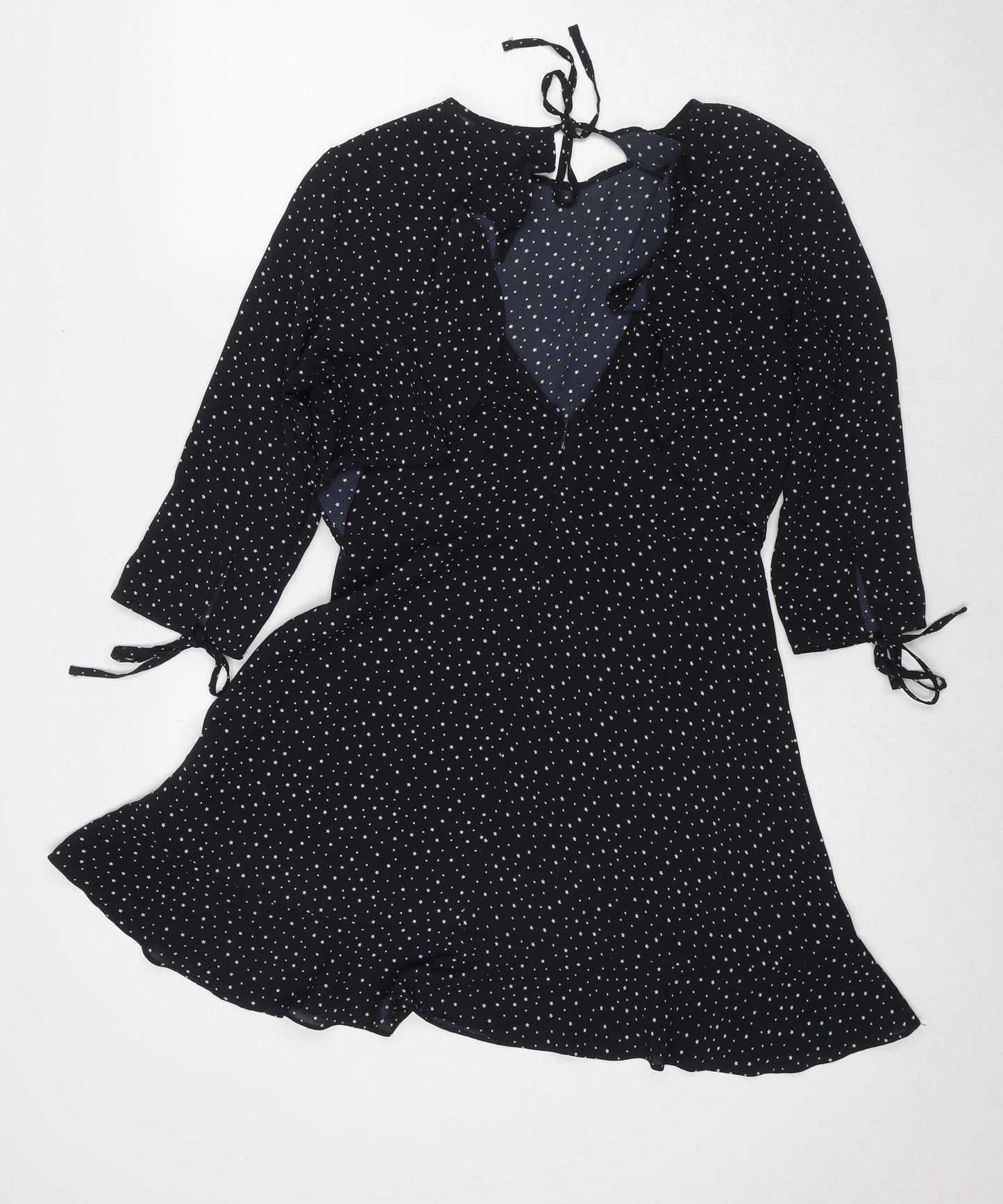 Topshop Womens Black Geometric Polyester Fit & Flare Size 12 Round Neck Pullover