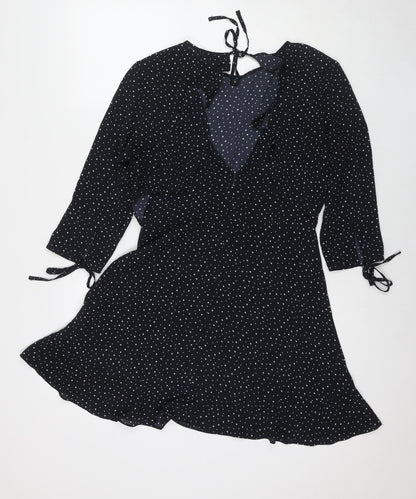 Topshop Womens Black Geometric Polyester Fit & Flare Size 12 Round Neck Pullover