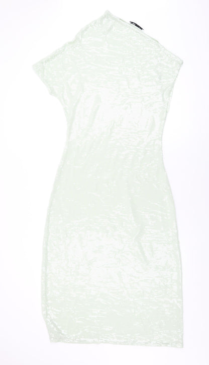 Zara Womens Green Polyester Shift Size S One Shoulder Pullover - Sequins