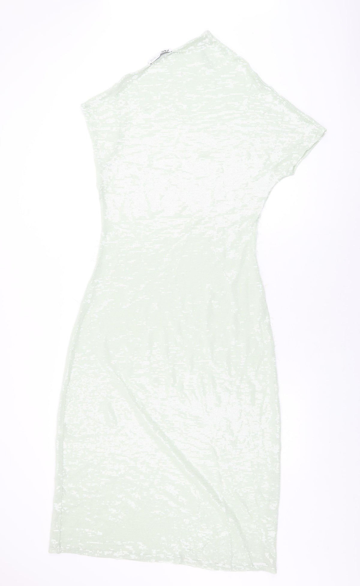 Zara Womens Green Polyester Shift Size S One Shoulder Pullover - Sequins
