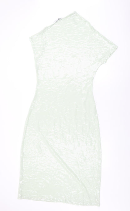 Zara Womens Green Polyester Shift Size S One Shoulder Pullover - Sequins
