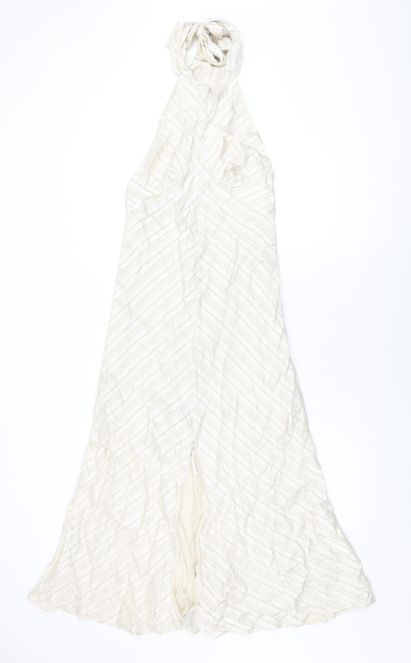Topshop Womens Beige Striped Viscose A-Line Size 10 Halter Zip