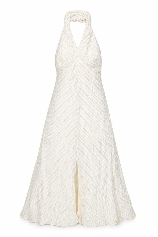 Topshop Womens Beige Striped Viscose A-Line Size 10 Halter Zip