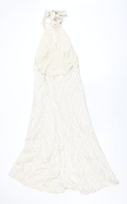 Topshop Womens Beige Striped Viscose A-Line Size 10 Halter Zip