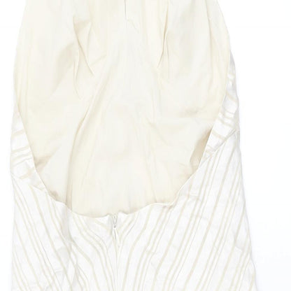 Topshop Womens Beige Striped Viscose A-Line Size 10 Halter Zip