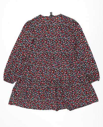 New Look Womens Black Floral Polyester Shift Size 10 V-Neck Pullover