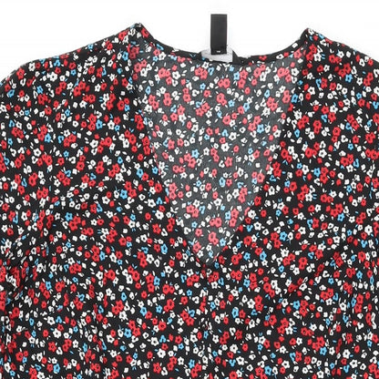 New Look Womens Black Floral Polyester Shift Size 10 V-Neck Pullover
