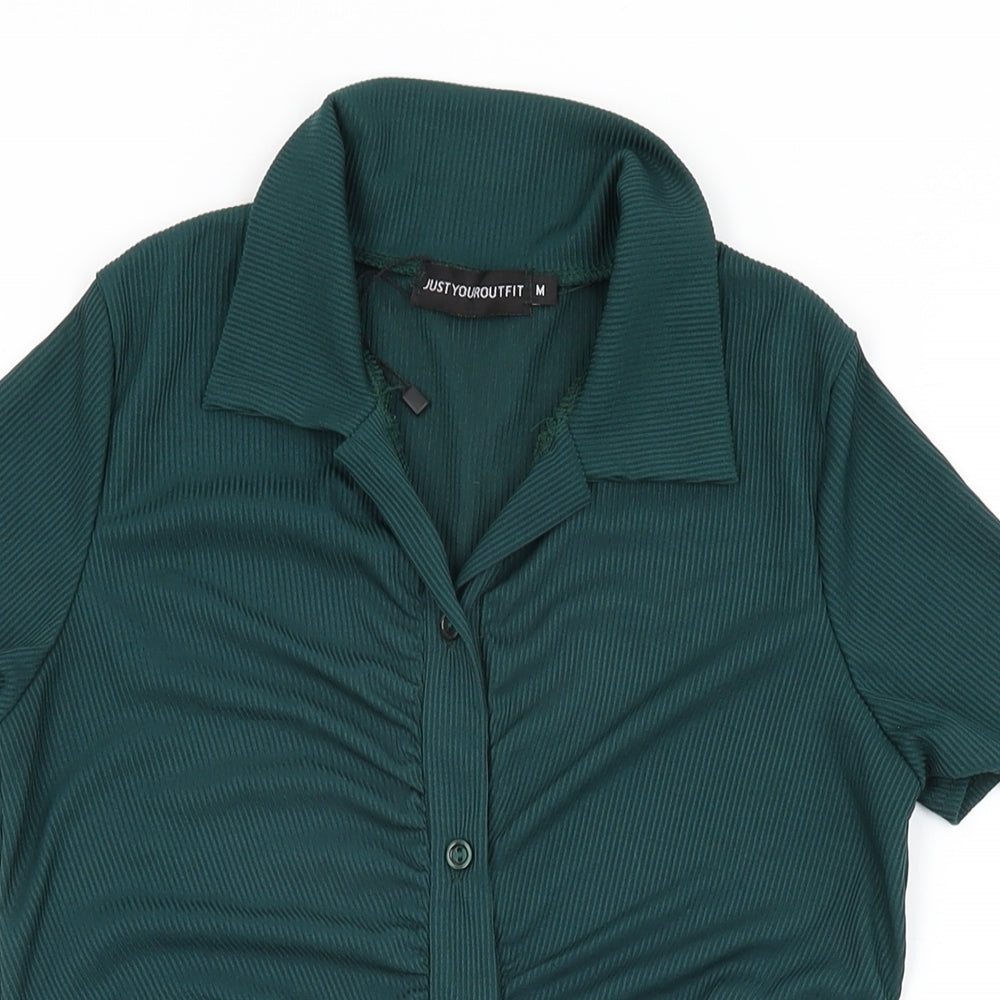 Just Your Outfit Womens Green Polyester Bodycon Size M Collared Button