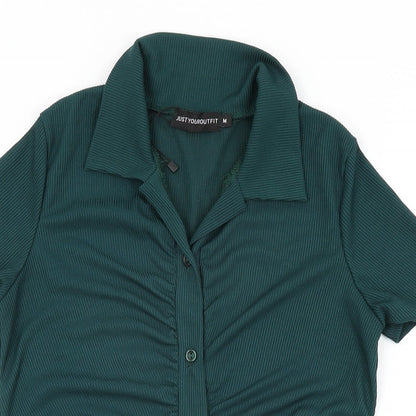 Just Your Outfit Womens Green Polyester Bodycon Size M Collared Button