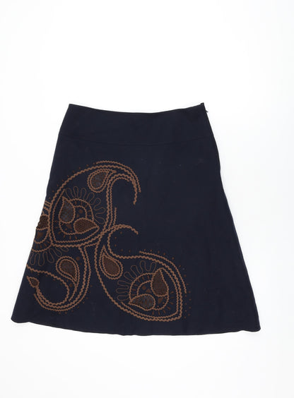 NEXT Womens Black Geometric Wool Swing Skirt Size 12 Zip