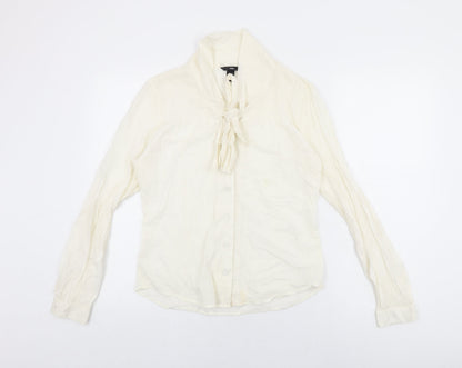 H&M Womens Ivory Viscose Basic Button-Up Size 10 Round Neck