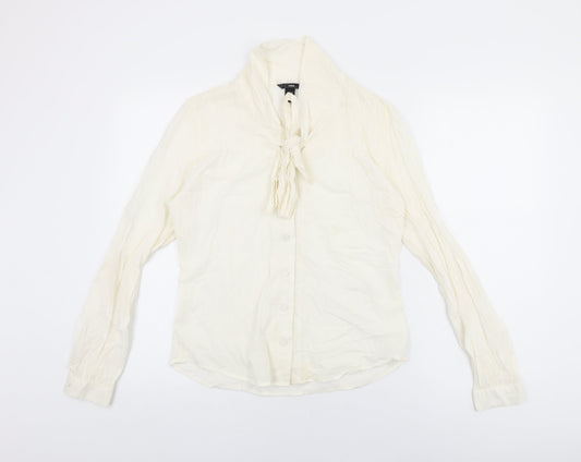 H&M Womens Ivory Viscose Basic Button-Up Size 10 Round Neck