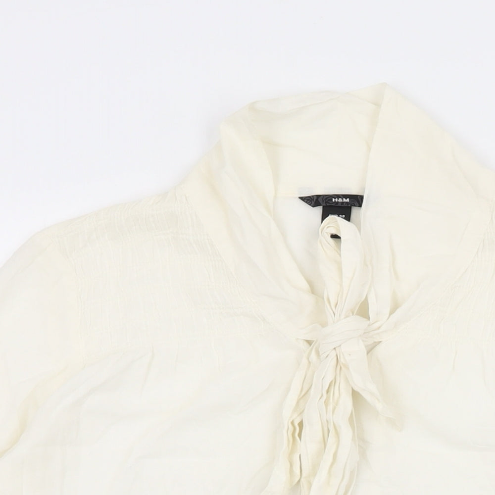 H&M Womens Ivory Viscose Basic Button-Up Size 10 Round Neck