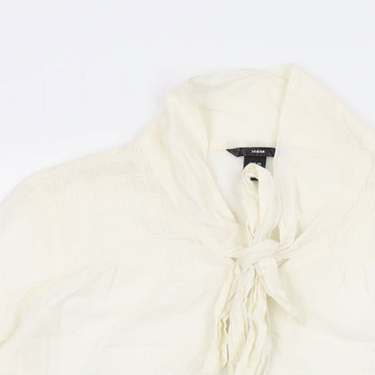 H&M Womens Ivory Viscose Basic Button-Up Size 10 Round Neck