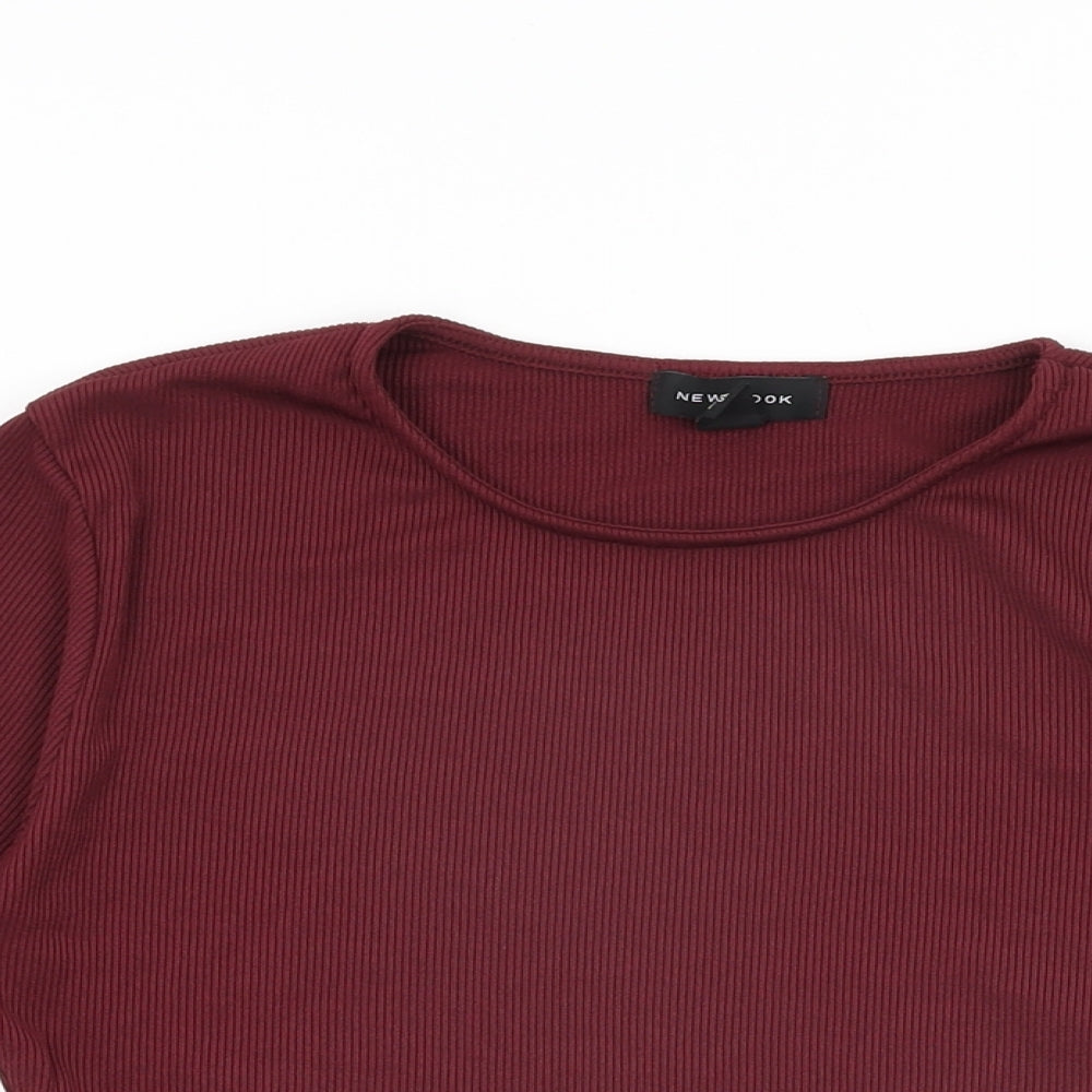 New Look Womens Red Polyester Cropped T-Shirt Size 14 Round Neck