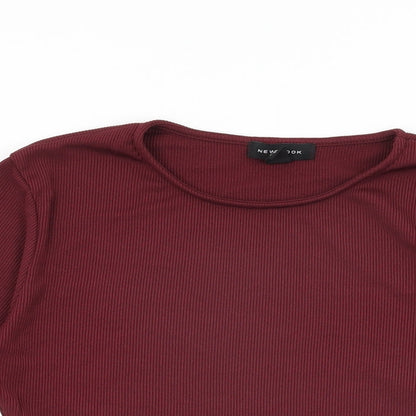 New Look Womens Red Polyester Cropped T-Shirt Size 14 Round Neck