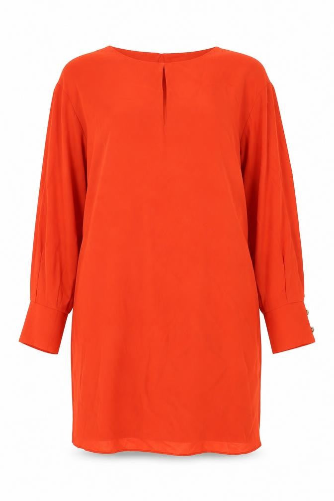 River Island Womens Red Polyester Shift Size 14 Round Neck Button