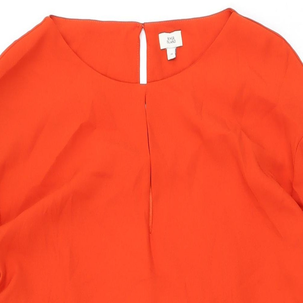 River Island Womens Red Polyester Shift Size 14 Round Neck Button