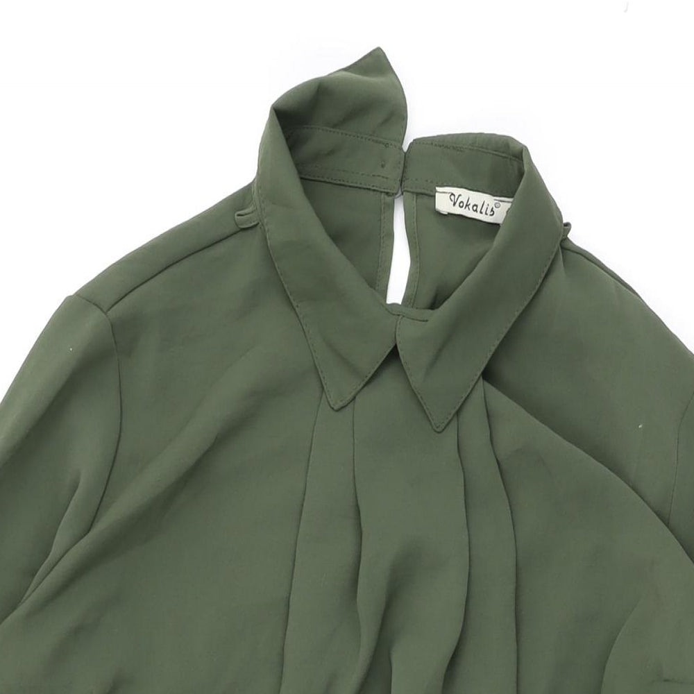 Vokalis Womens Green Polyester Shift Size 14 Collared Button